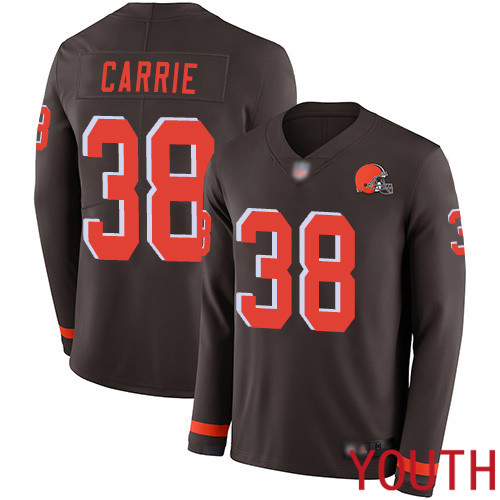 Cleveland Browns T J Carrie Youth Brown Limited Jersey 38 NFL Football Therma Long Sleeve